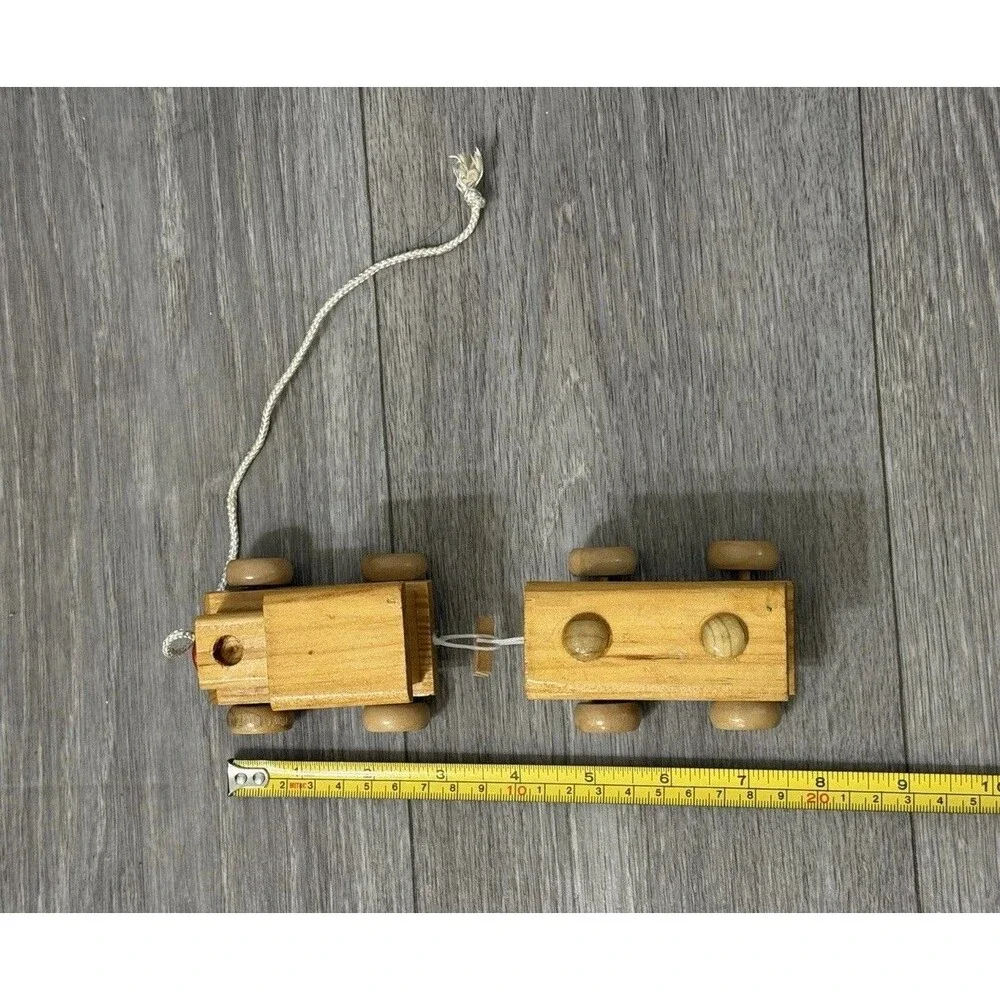 VINTAGE HAND MADE WOODEN TRAIN & CAR WITH BLOCKS STURDY Pull Toy